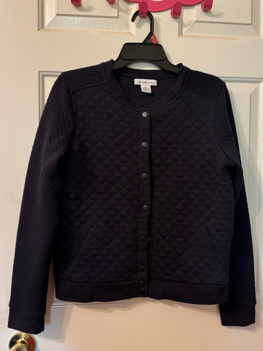 Liz Claiborne Quilted Black Snap-Front Jacket
